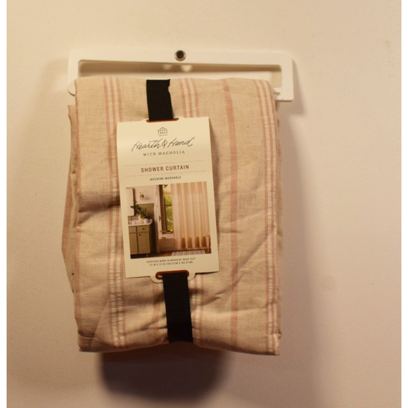 Hearth & Hand with Magnolia Vertical Stripe Shower Curtain Beige/Blush* - Picture 1 of 5